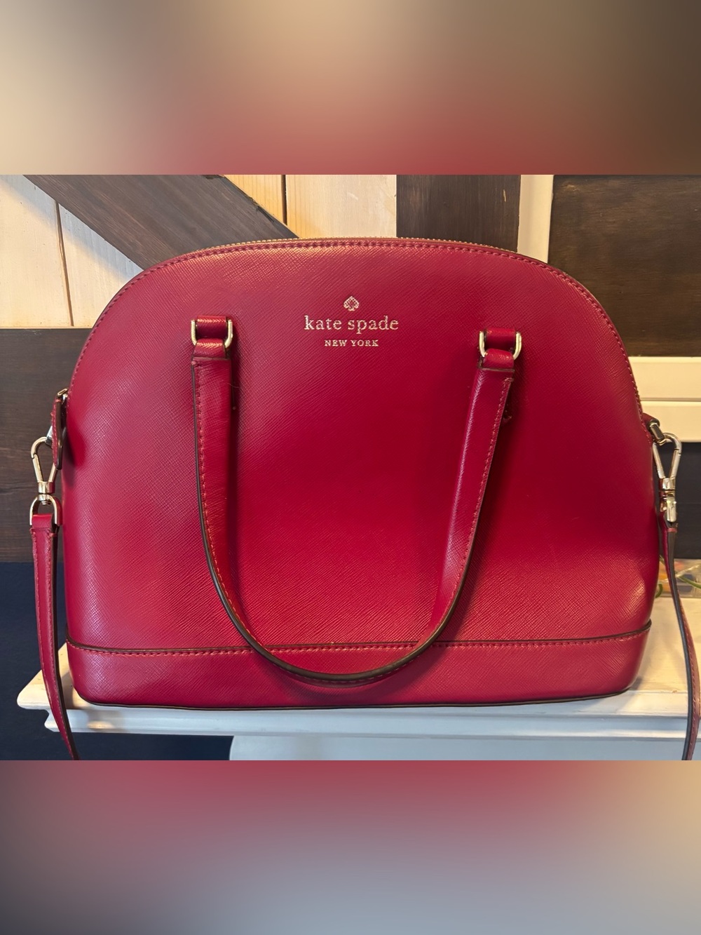 Kate Spade New York Red Saffiano Leather Dome Satchel Crossbody Bag